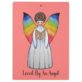 Aquarellengel mit Regenbogen-Flügeln Lesen eines B Klemmbrett (Rückseite)