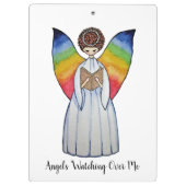 Aquarellengel mit Regenbogen-Flügeln Lesen eines B Klemmbrett (Rückseite)