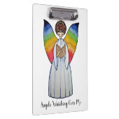 Aquarellengel mit Regenbogen-Flügeln Lesen eines B Klemmbrett (Rechts)