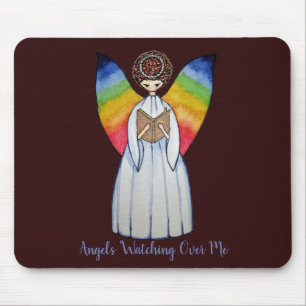 Aquarellengel mit Regenbogen-Flügeln Lesen eines B Mousepad