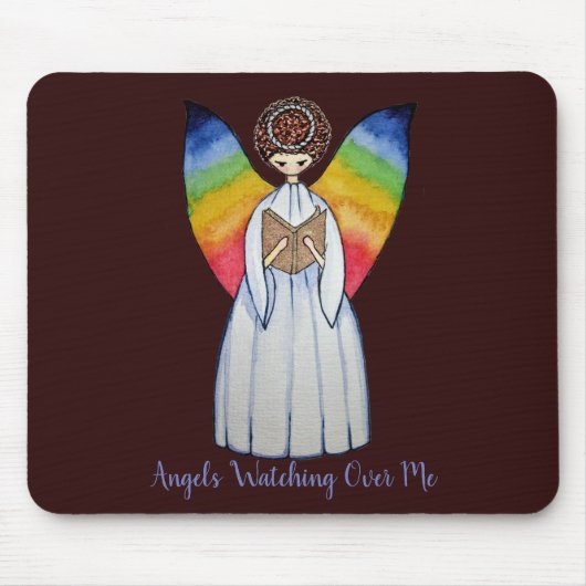 Aquarellengel mit Regenbogen-Flügeln Lesen eines B Mousepad (Vorne)