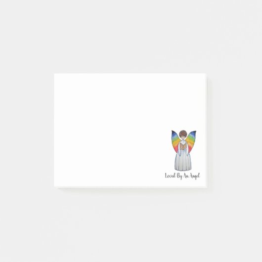 Aquarellengel mit Regenbogen-Flügeln Lesen eines B Post-it Klebezettel (Vorderseite)