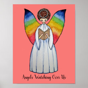 Aquarellengel mit Regenbogen-Flügeln Lesen eines B Poster