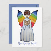 Aquarellengel mit Regenbogen-Flügeln Lesen eines B Postkarte (Vorne/Hinten)