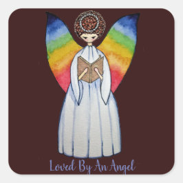 Aquarellengel mit Regenbogen-Flügeln Lesen eines B Quadratischer Aufkleber