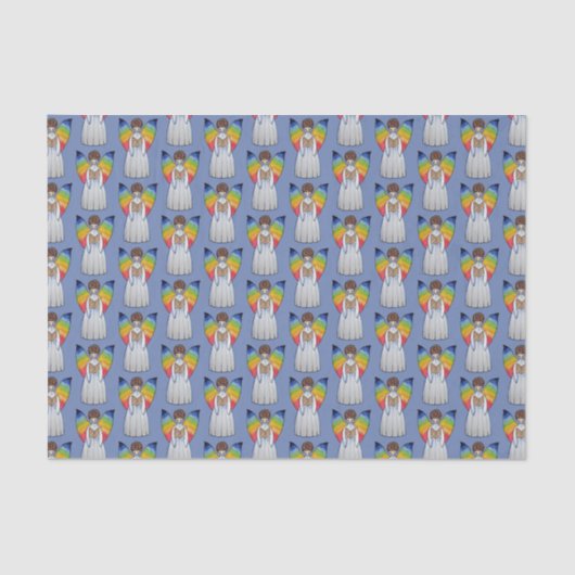 Aquarellengel mit Regenbogen-Flügeln Lesen eines B Seidenpapier (Vorderseite)