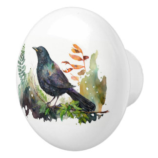 Aquarellengreifer auf Zweig Keramikknauf