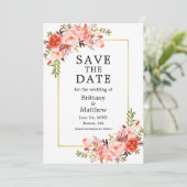 Aquarellenkoralle Rose Foto Save the Date Gold (Stehend Vorderseite)