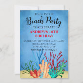 Aquarellenkorallen Blau Beach Party Einladung (Vorderseite)