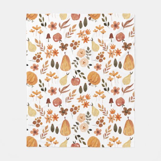 Aquarellenkürbis und Blätter Fleecedecke (Vorderseite)