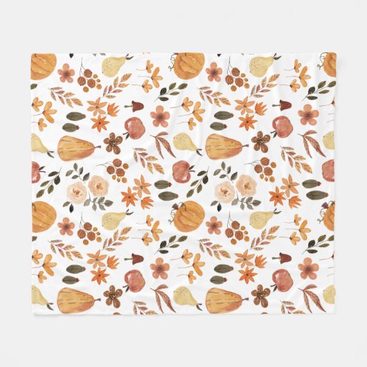 Aquarellenkürbis und Blätter Fleecedecke (Vorderseite (Horizontal))