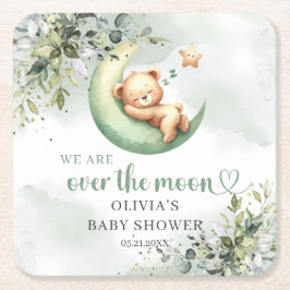 Aquarellenneutraler Teddybär über dem Mond Rechteckiger Pappuntersetzer