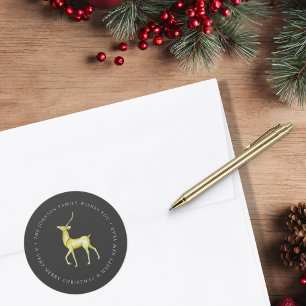 Aquarellenredeer Frohe Weihnachtsfamilie Name Runder Aufkleber