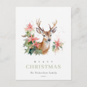 Aquarellenredeer Poinsettia Weihnachtsfolien Feiertagspostkarte (Vorderseite)