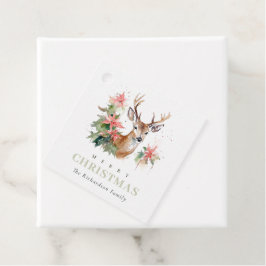 Aquarellenredeer Poinsettia Weihnachtsfolien Geschenkanhänger