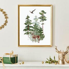 Aquarellenreder im Winterwald Weihnachten Poster