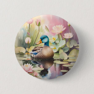 Aquarellente auf einem Teich Button
