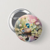 Aquarellente auf einem Teich Button (Vorne & Hinten)