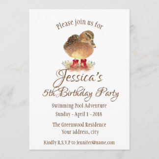 Aquarellente in Rotkautschukstiefeln Geburtstag Einladung