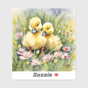 Aquarellente in Wildblume Wiese Aufkleber