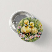 Aquarellente in Wildblume Wiese Button (Vorne & Hinten)
