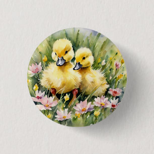 Aquarellente in Wildblume Wiese Button