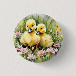 Aquarellente in Wildblume Wiese Button