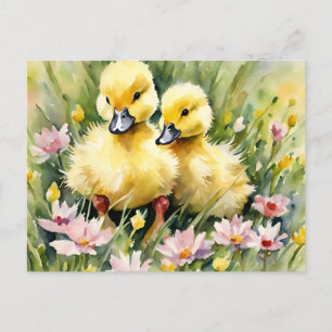 Aquarellente in Wildblume Wiese Feiertagspostkarte