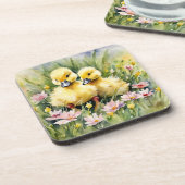 Aquarellente in Wildblume Wiese Getränkeuntersetzer (Linke Seite)