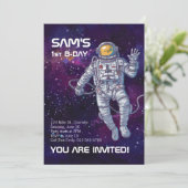 Aquareller Astronaut im Weltraum mit Sternen & Gal Einladung (Stehend Vorderseite)