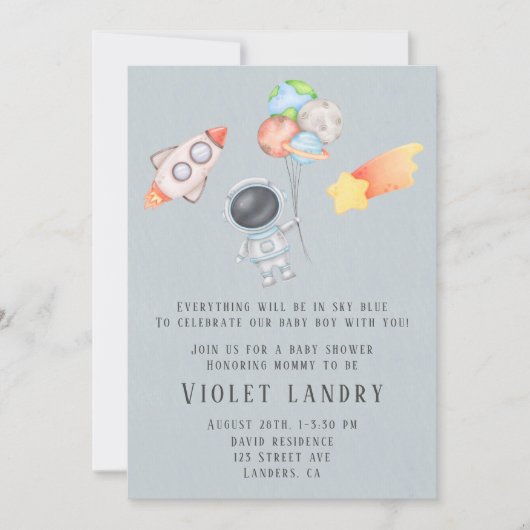 Aquareller Außenraumatronin Kinderdusche I Einladung (Vorderseite)