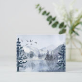 Aquareller Bergsee Winterlandschaft Feiertagspostkarte (Stehend Vorderseite)