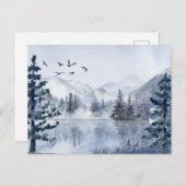Aquareller Bergsee Winterlandschaft Feiertagspostkarte (Vorne/Hinten)