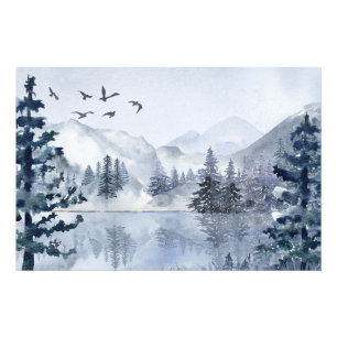 Aquareller Bergsee Winterlandschaft Fotodruck