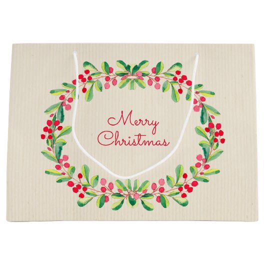 Aquareller Berries und Blätter Weihnachten Große Geschenktüte (Vorderseite)