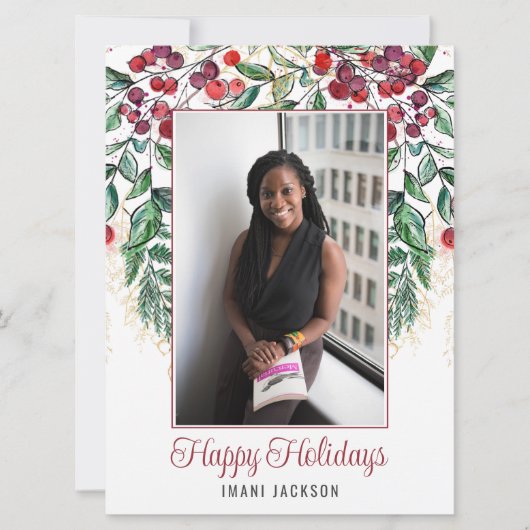 Aquareller Berries und Evergreen Foto Weihnachten (Vorderseite)