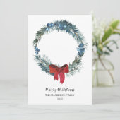 Aquareller Berries und Grüner Kranz Weihnachten Einladung (Stehend Vorderseite)