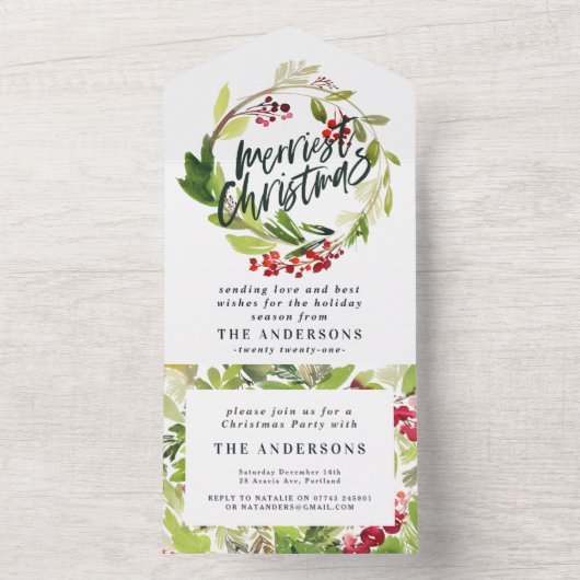 Aquareller Berries und Grüner Weinkeller Urlaub All In One Einladung (Innen Boden)