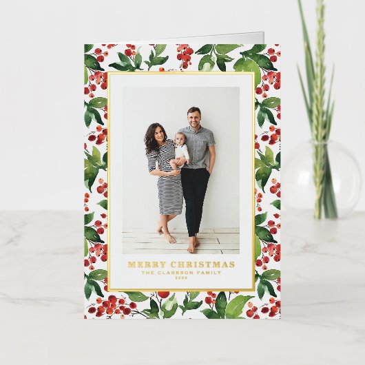 Aquareller Berries und Grünes Foto Weihnachten (Vorderseite)