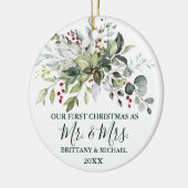 Aquareller Berries Unser erstes Weihnachtsfest Keramik Ornament (Links)