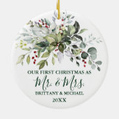 Aquareller Berries Unser erstes Weihnachtsfest Keramik Ornament (Hinten)