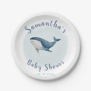 Aquareller Blue Whale Niedlich Boy's Baby Shower Pappteller