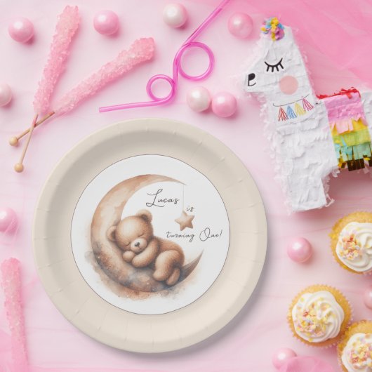 Aquareller Braunbär auf dem Mond Pappteller (Party)