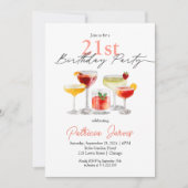 Aquareller Cocktail 21. Geburtstag Party Einladung (Vorderseite)
