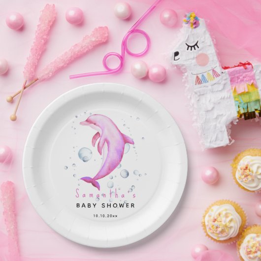 Aquareller-Delphin-Babydusche Pappteller (Party)