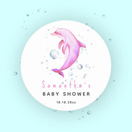 Aquareller-Delphin-Babydusche Runder Aufkleber