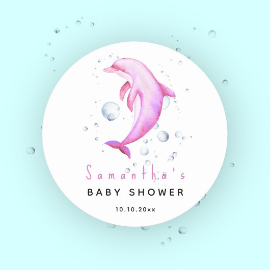 Aquareller-Delphin-Babydusche Runder Aufkleber