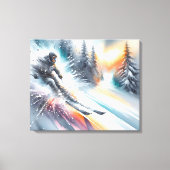 Aquareller Downhill-Schneeschuhfahrer Leinwanddruck (Vorderseite)