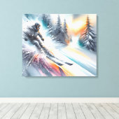 Aquareller Downhill-Schneeschuhfahrer Leinwanddruck (Insitu (Holzboden))