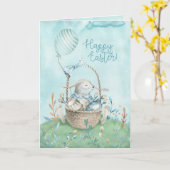 Aquareller, Eier, Blume und Korb Karte (Gelbe Blume)